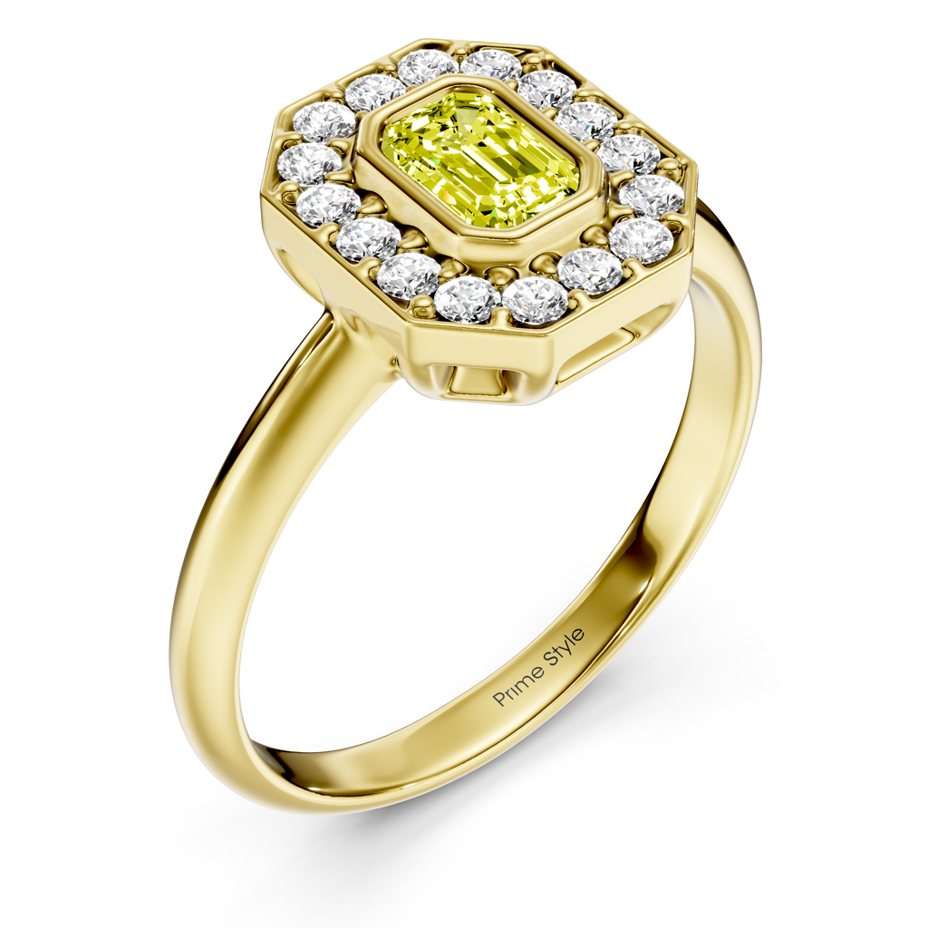 1.35-4.35 CT Emerald &amp; Round Cut Fancy Yellow Diamonds - Engagement Ring