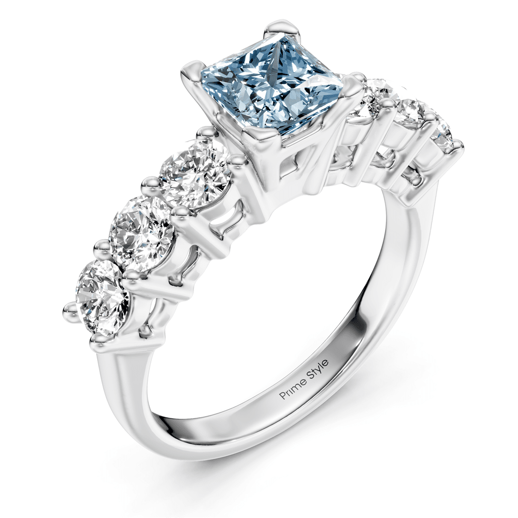 2.60 - 5.60 CT Round Cut Fancy Blue Diamonds - Engagement Ring - Primestyle.com