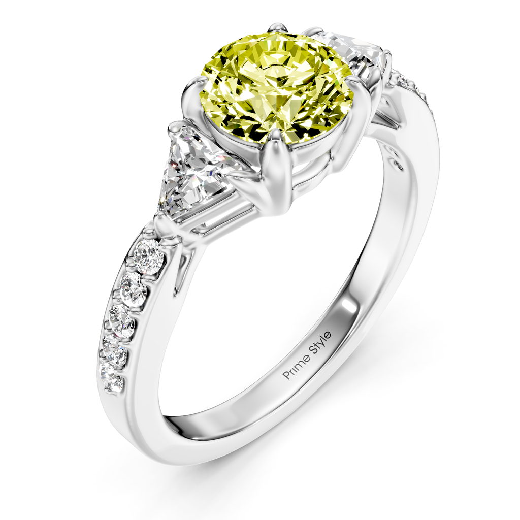 1.60-4.60 CT Round &amp; Triangle Cut Fancy Yellow Diamonds - Engagement Ring