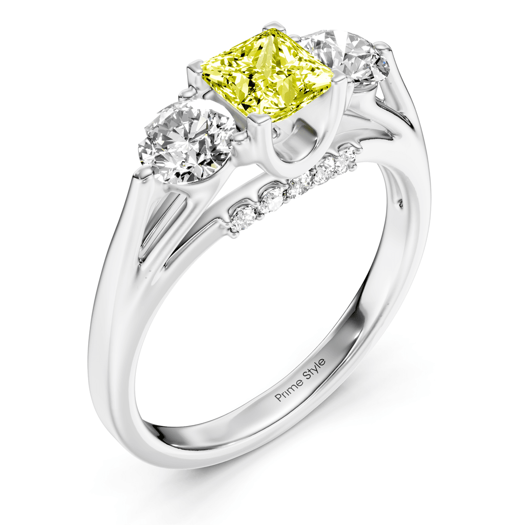 1.55-4.55 CT Princess & Round Cut Fancy Yellow Diamonds - Engagement Ring