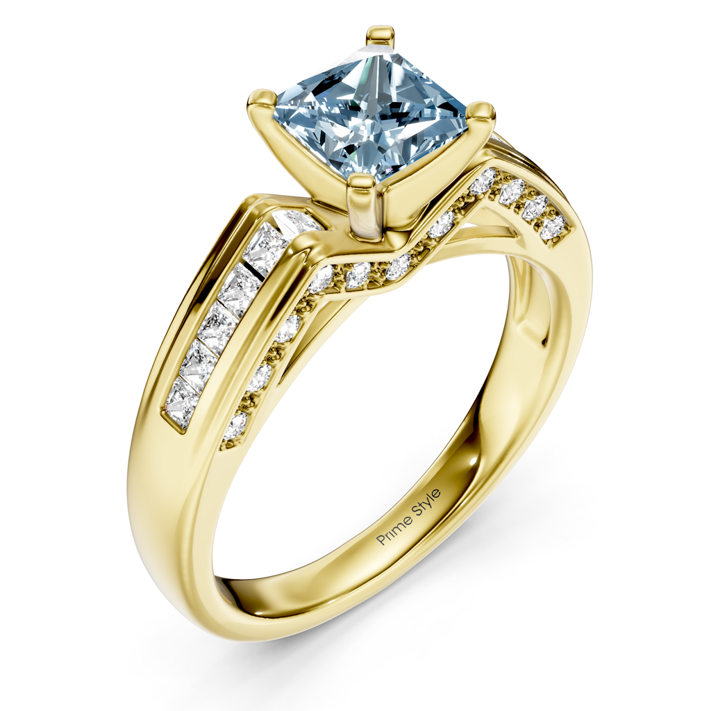 1.45-4.45 CT Princess &amp; Round Cut Fancy Blue Diamonds - Engagement Ring