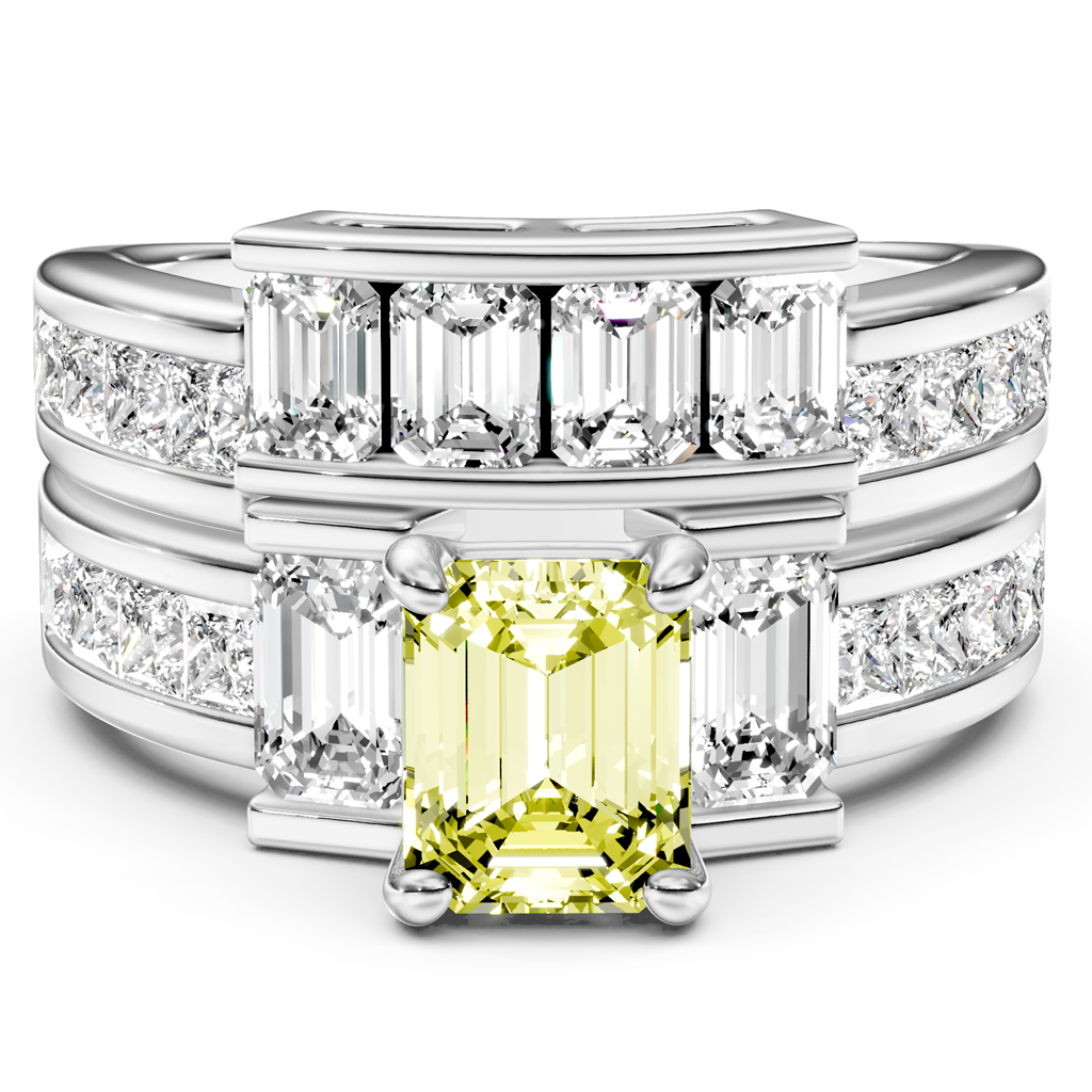 3.70-6.70 CT Emerald &amp; Princess Cut Fancy Yellow Diamonds - Bridal Set