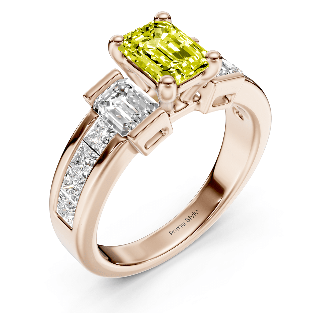 2.30 - 5.30 CT Emerald &amp; Princess Cut Fancy Yellow Diamonds - Engagement Ring - Primestyle.com