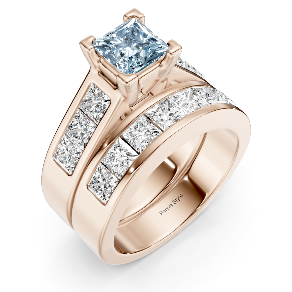 3.25-6.25 CT Princess Cut Fancy Blue Diamonds - Bridal Set