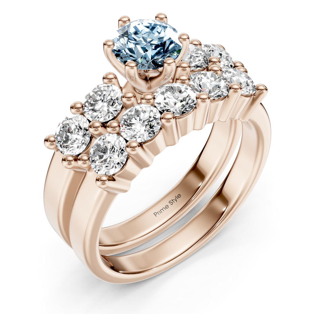 2.40-5.40 CT Round Cut Fancy Blue Diamonds - Bridal Set