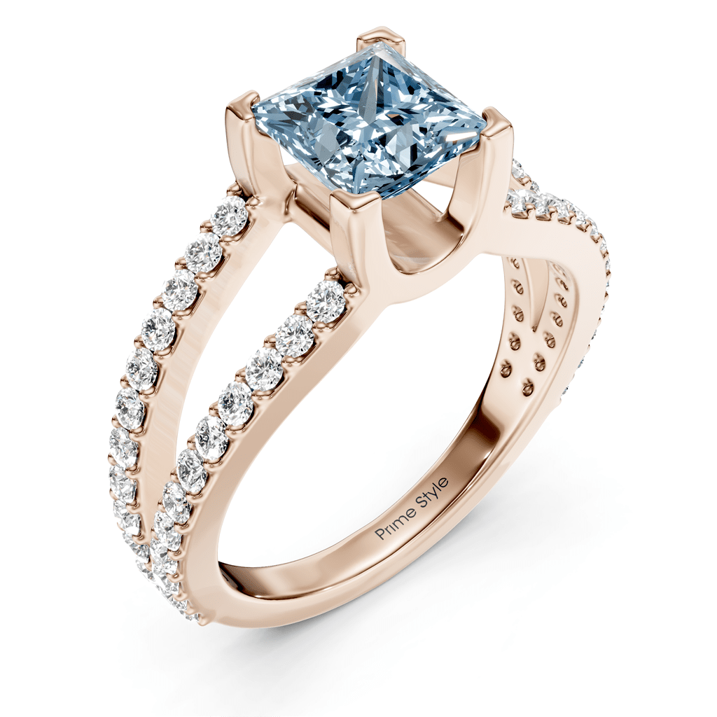 1.50 - 4.50 CT Princess &amp; Round Cut Fancy Blue Diamonds - Engagement Ring - Primestyle.com