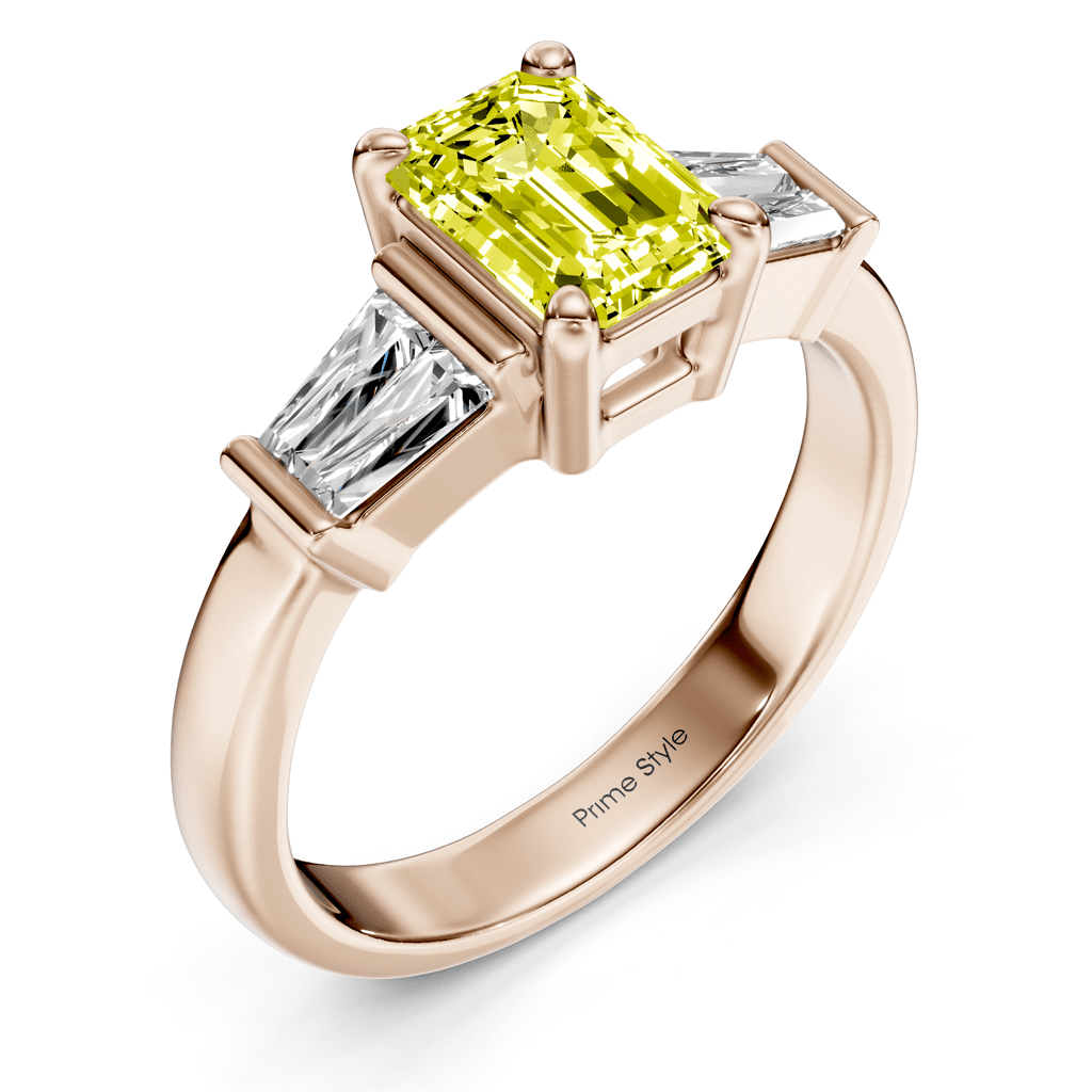 1.40 - 4.40 CT Emerald &amp; Taper Cut Fancy Yellow Diamonds - Engagement Ring - Primestyle.com