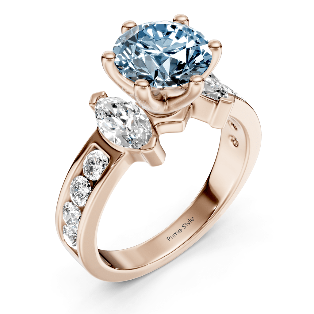1.85 - 4.85 CT Marquise &amp; Round Cut Fancy Blue Diamonds - Engagement Ring - Primestyle.com