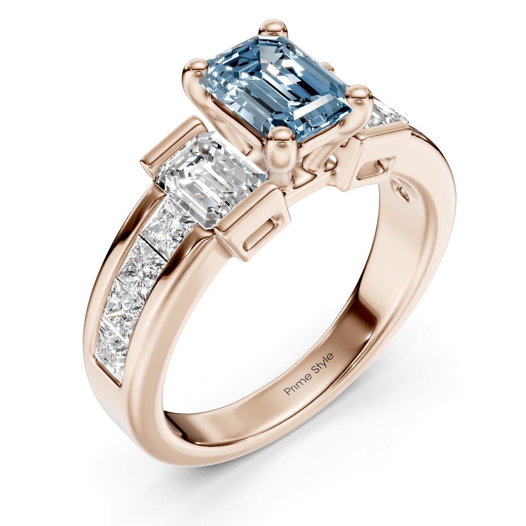 2.30-5.30 CT Emerald & Princess Cut Fancy Blue Diamonds - Engagement Ring