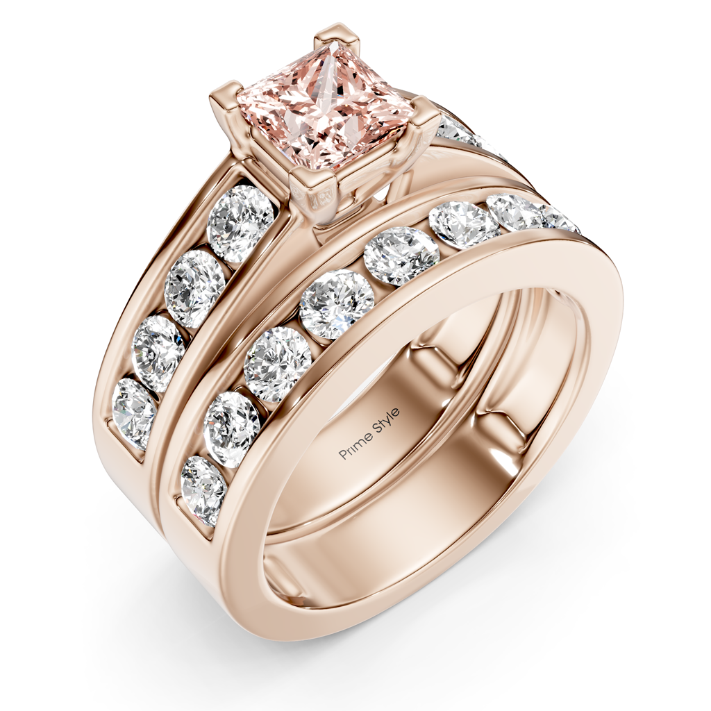 2.60-5.60 CT Princess &amp; Round Cut Fancy Pink Diamonds - Bridal Set