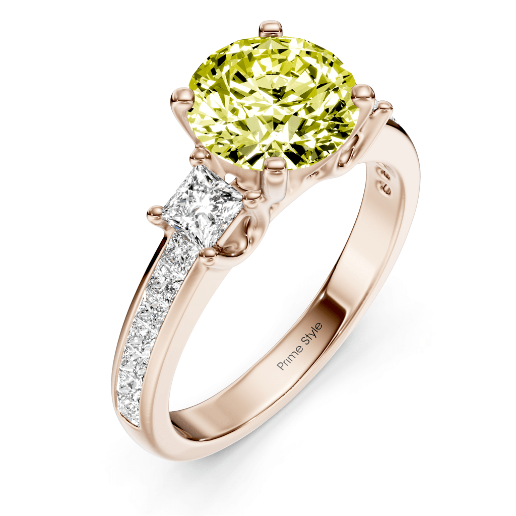 1.75 - 4.75 CT Princess &amp; Round Cut Fancy Yellow Diamonds - Engagement Ring - Primestyle.com