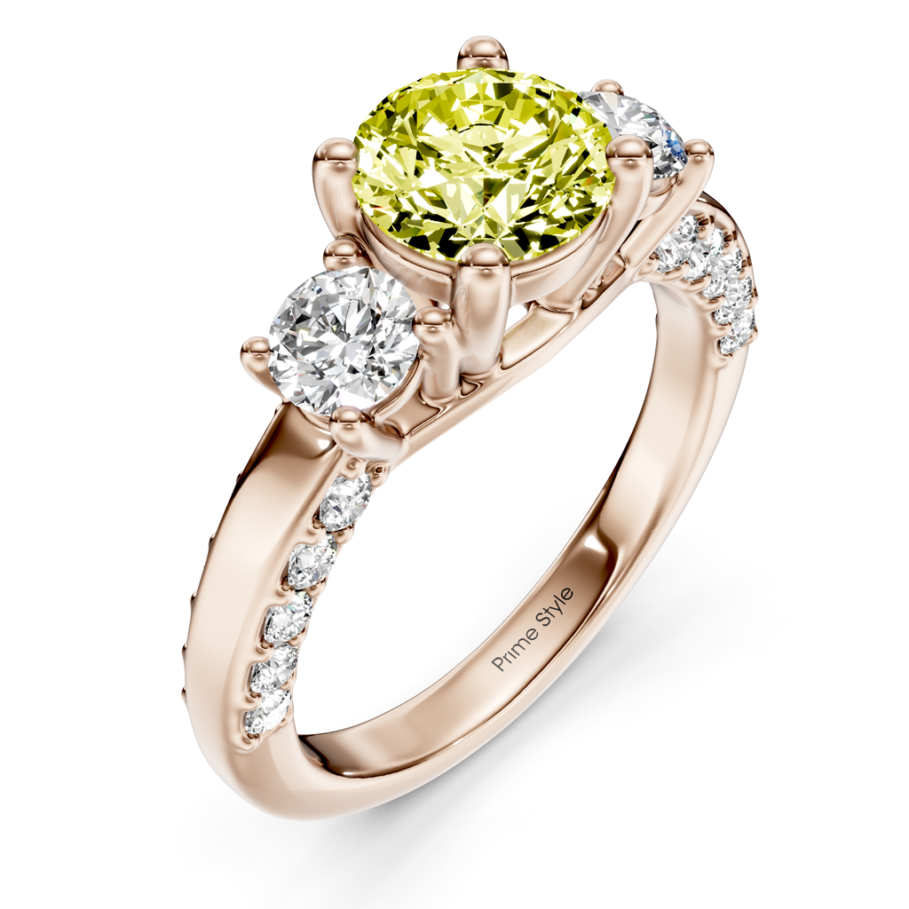 1.90-4.90 CT Round Cut Fancy Yellow Diamonds - Engagement Ring