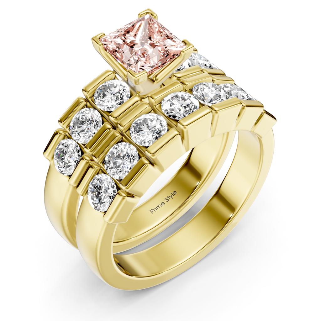 2.85-5.85 CT Princess &amp; Round Cut Fancy Pink Diamonds - Bridal Set