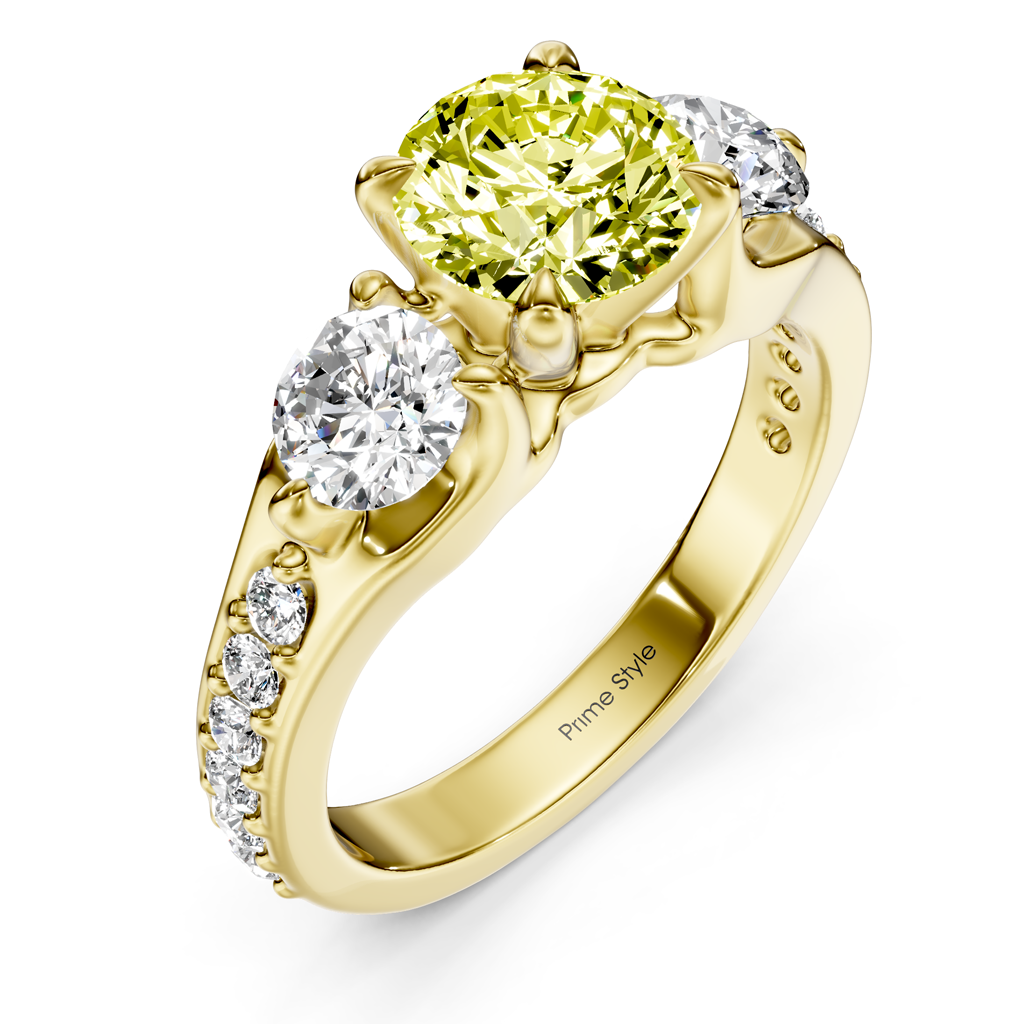 2.05-5.05 CT Round Cut Fancy Yellow Diamonds - Engagement Ring