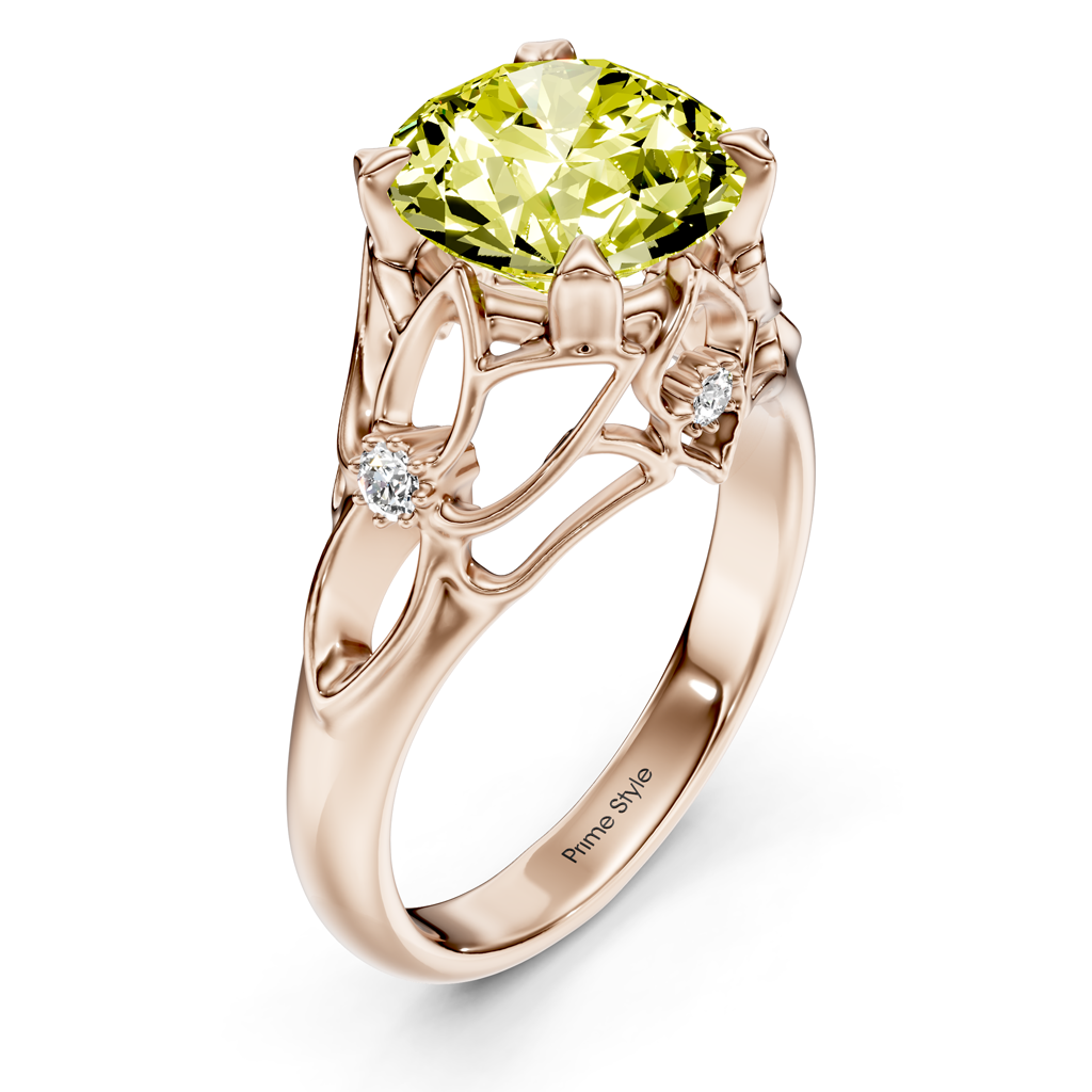 1.07-4.07 CT Round Cut Fancy Yellow Diamonds - Engagement Ring