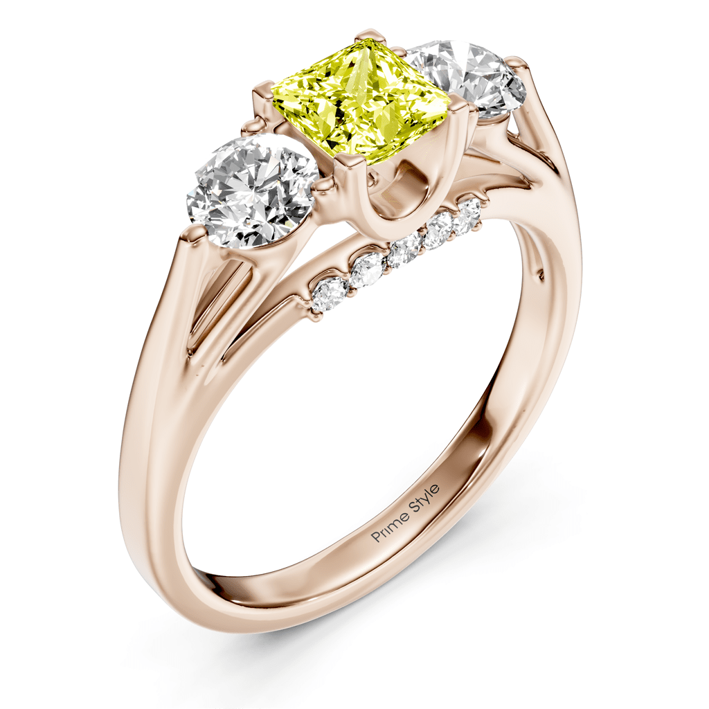1.55-4.55 CT Princess & Round Cut Fancy Yellow Diamonds - Engagement Ring