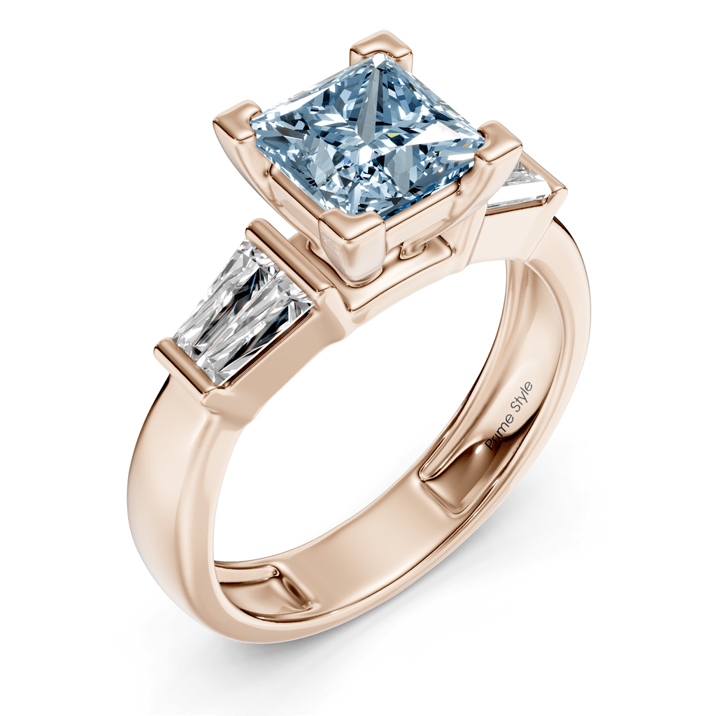 1.40-4.40 CT Princess & Taper Cut Fancy Blue Diamonds - Engagement Ring