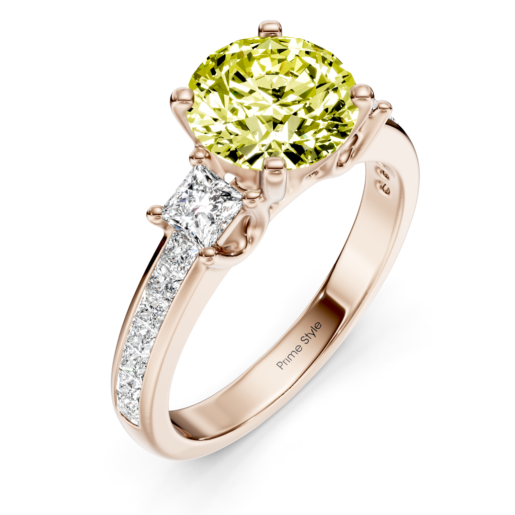 1.75-4.75 CT Princess &amp; Round Cut Fancy Yellow Diamonds - Engagement Ring