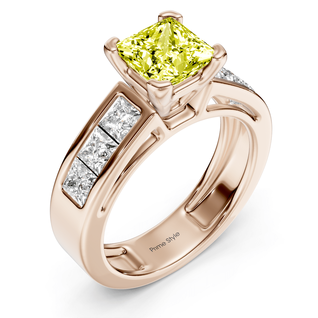 2.05-5.05 CT Princess Cut Fancy Yellow Diamonds - Engagement Ring