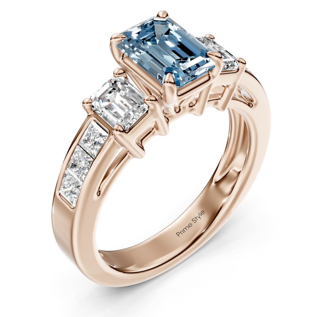 2.20-5.20 CT Emerald &amp; Princess Cut Fancy Blue Diamonds - Engagement Ring