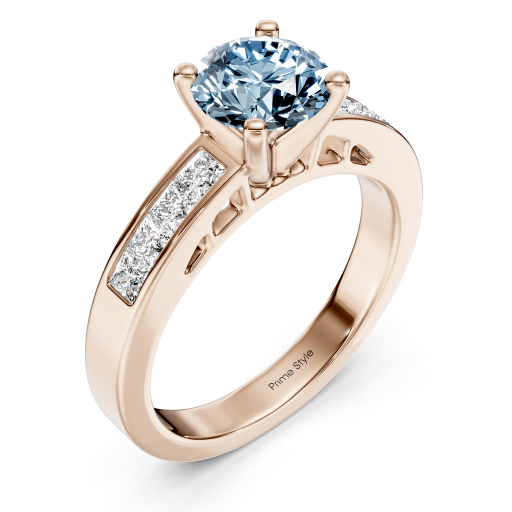 1.50-4.50 CT Princess &amp; Round Cut Fancy Blue Diamonds - Engagement Ring