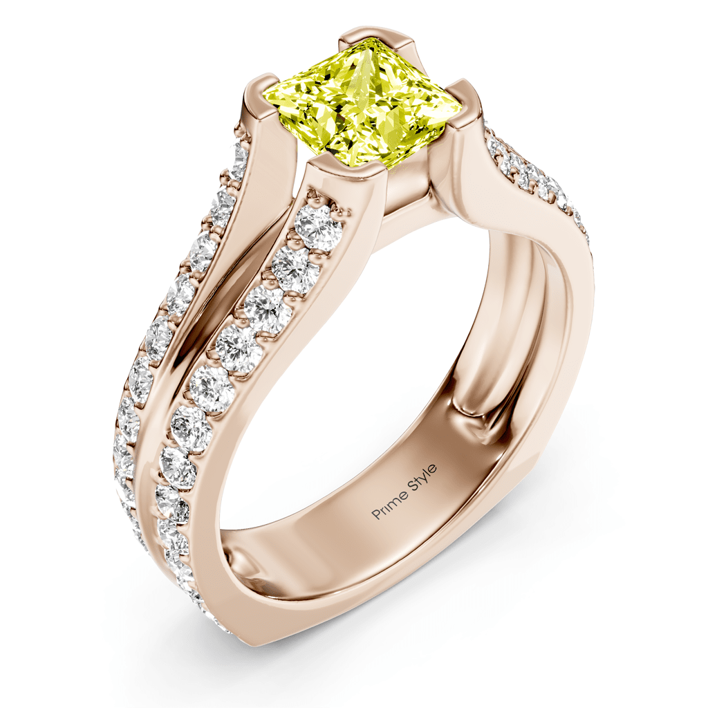 2.00 - 5.00 CT Princess &amp; Round Cut Fancy Yellow Diamonds - Engagement Ring - Primestyle.com