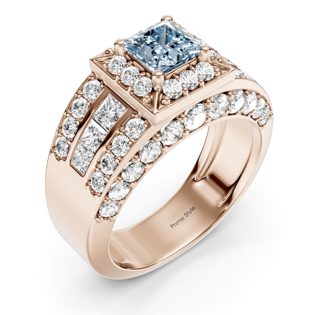3.45 - 6.45 CT Princess &amp; Round Cut Fancy Blue Diamonds - Engagement Ring - Primestyle.com
