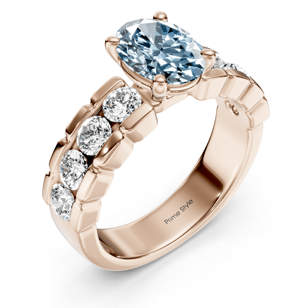 2.05-5.05 CT Oval & Round Cut Fancy Blue Diamonds - Engagement Ring