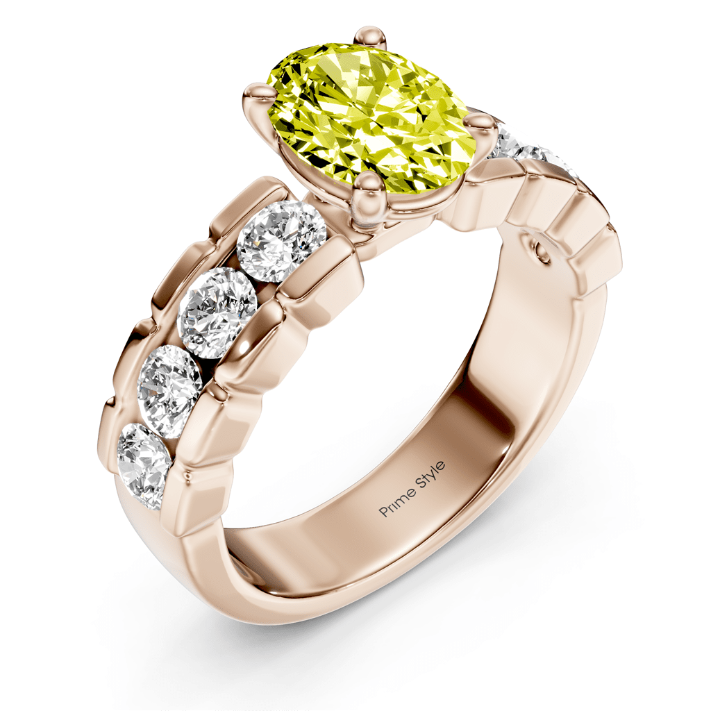 2.05 - 5.05 CT Oval &amp; Round Cut Fancy Yellow Diamonds - Engagement Ring - Primestyle.com