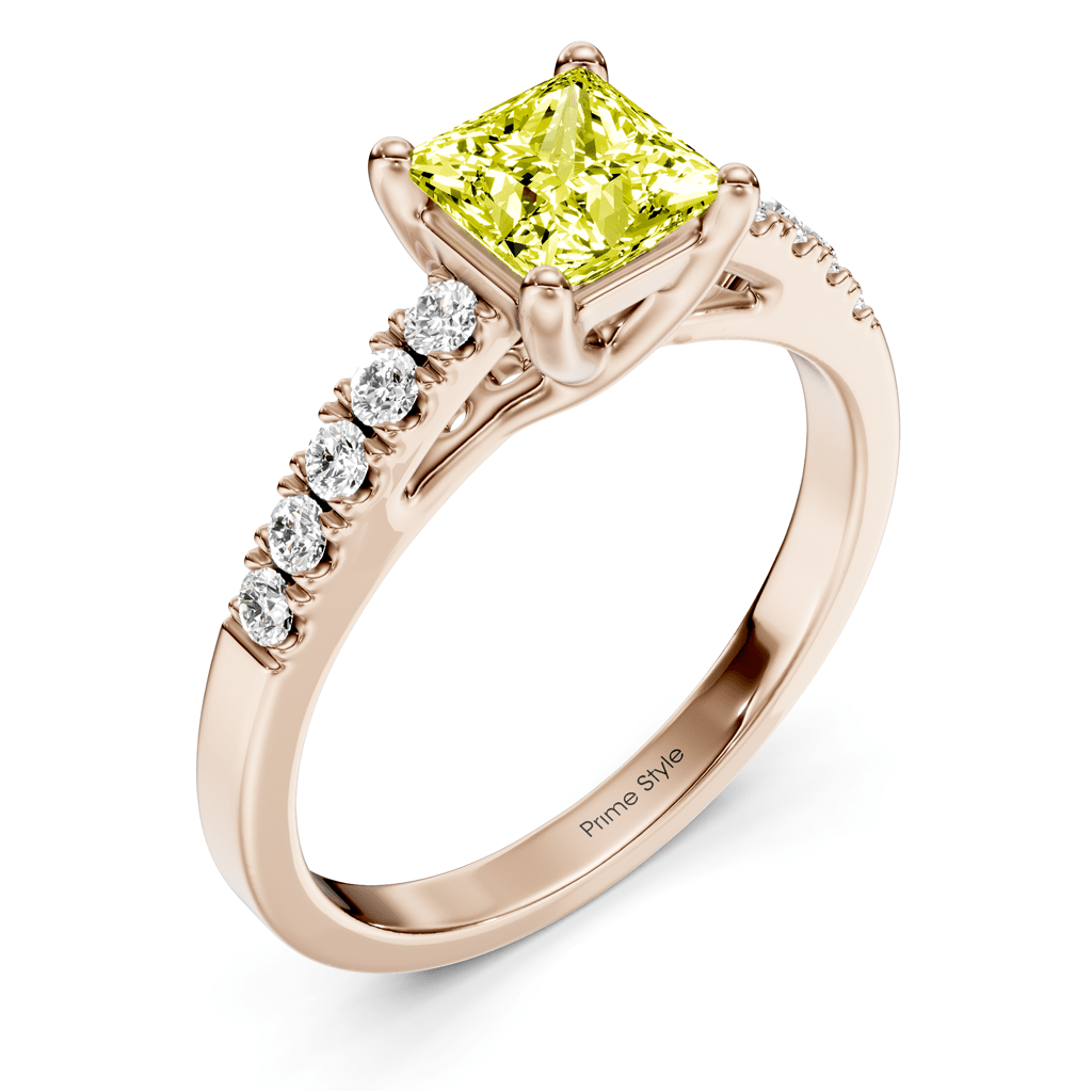 1.25 - 4.25 CT Princess &amp; Round Cut Fancy Yellow Diamonds - Engagement Ring - Primestyle.com