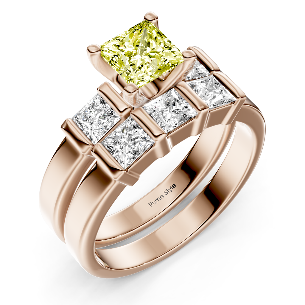 2.55-5.55 CT Princess Cut Fancy Yellow Diamonds - Bridal Set