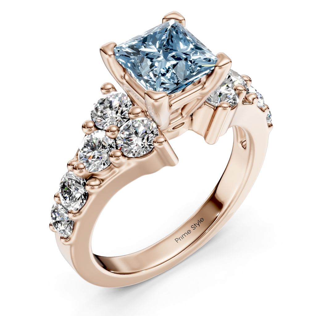 2.40-5.40 CT Princess &amp; Round Cut Fancy Blue Diamonds - Engagement Ring