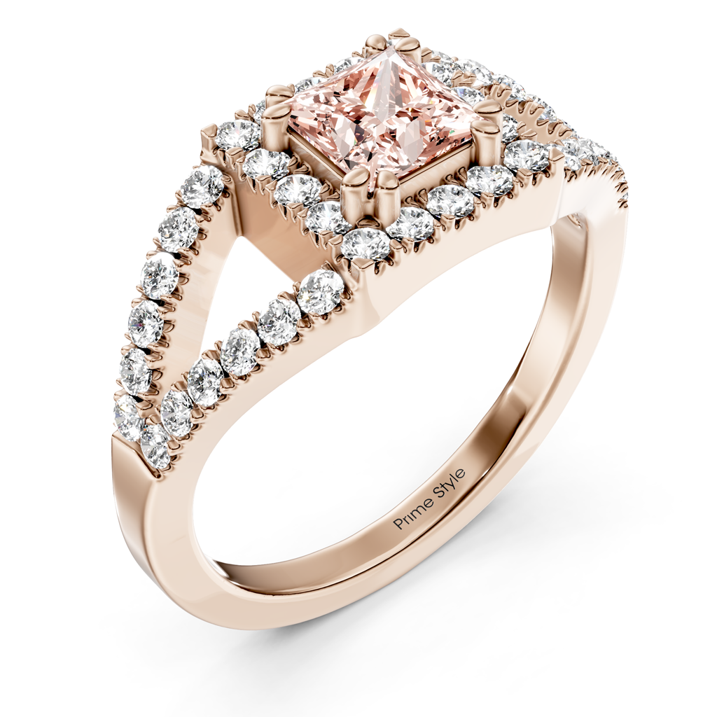 1.45-4.45 CT Princess &amp; Round Cut Fancy Pink Diamonds - Engagement Ring