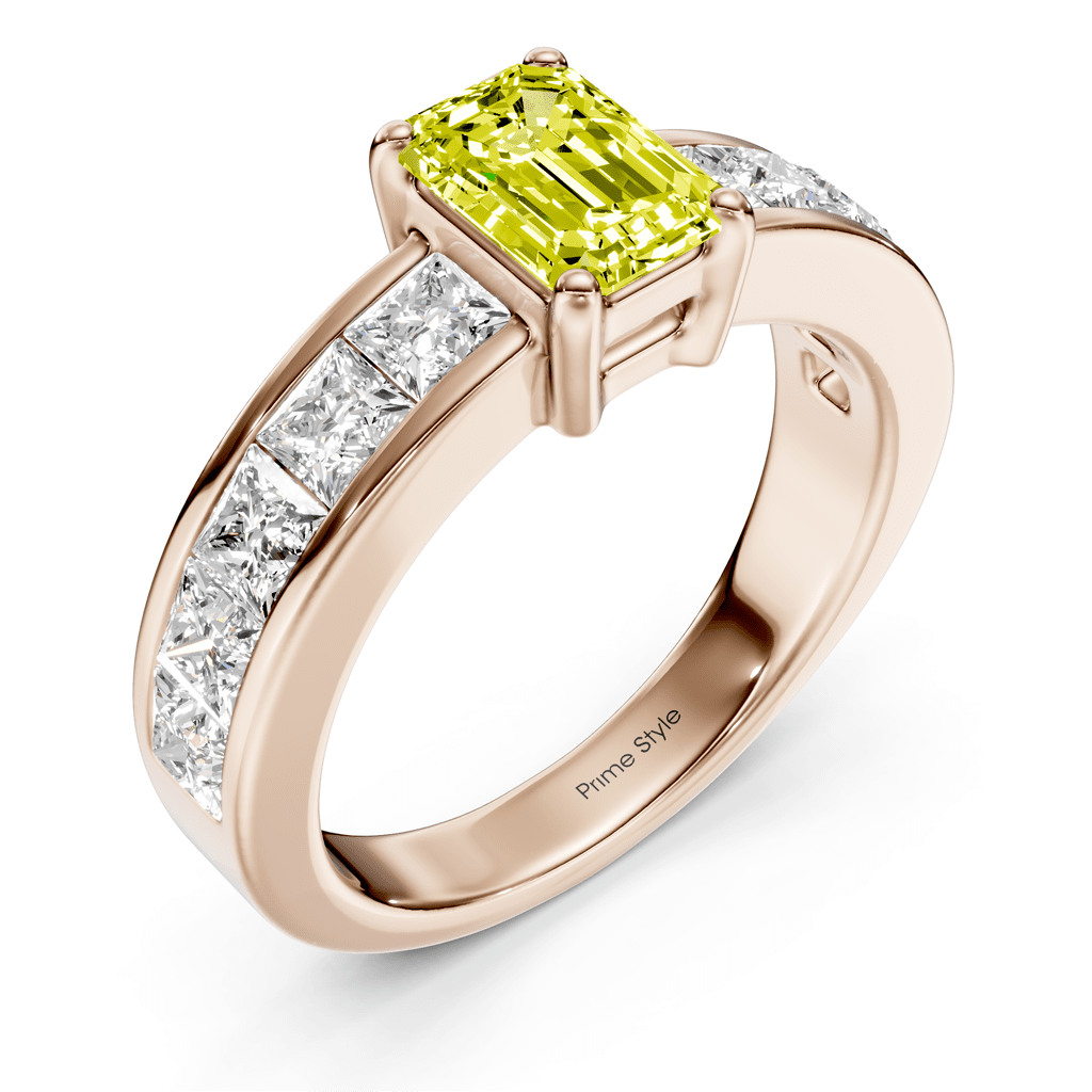 2.50 - 5.50 CT Emerald &amp; Princess Cut Fancy Yellow Diamonds - Engagement Ring - Primestyle.com