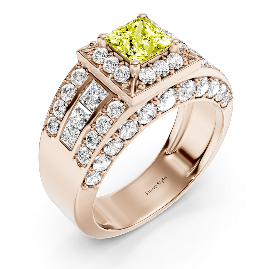 3.45 - 6.45 CT Princess &amp; Round Cut Fancy Yellow Diamonds - Engagement Ring - Primestyle.com
