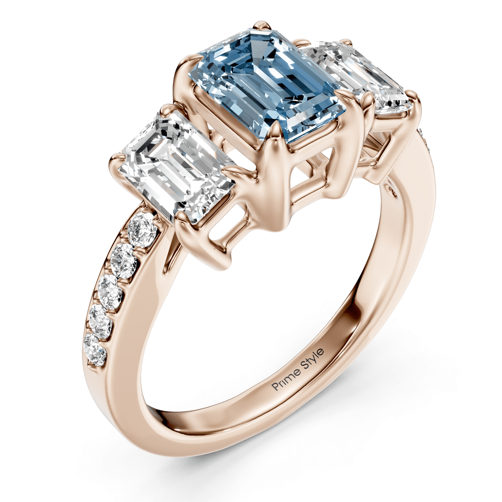 2.15 - 5.15 CT Emerald &amp; Round Cut Fancy Blue Diamonds - Engagement Ring - Primestyle.com