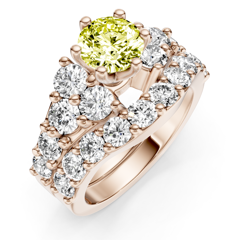 3.55-6.55 CT Round Cut Fancy Yellow Diamonds - Bridal Set