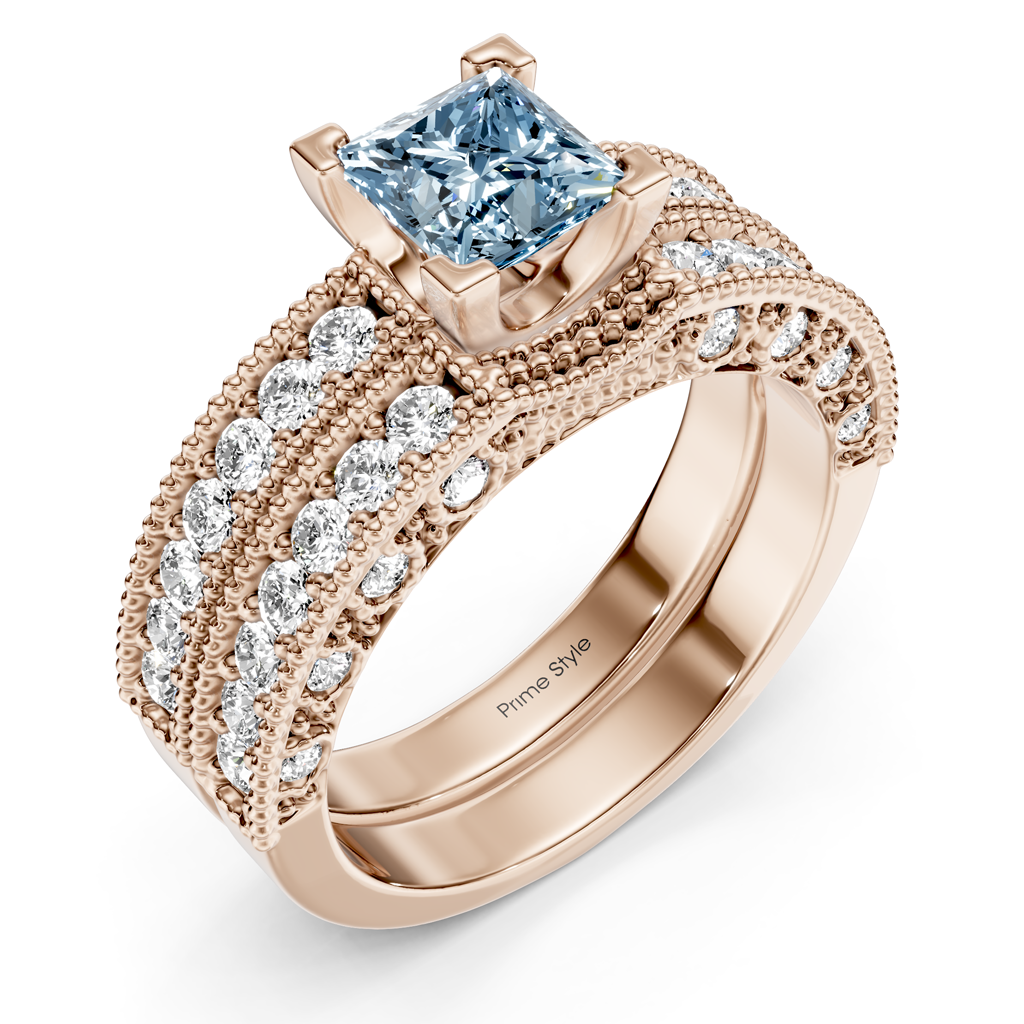 2.10-5.10 CT Princess &amp; Round Cut Fancy Blue Diamonds - Bridal Set