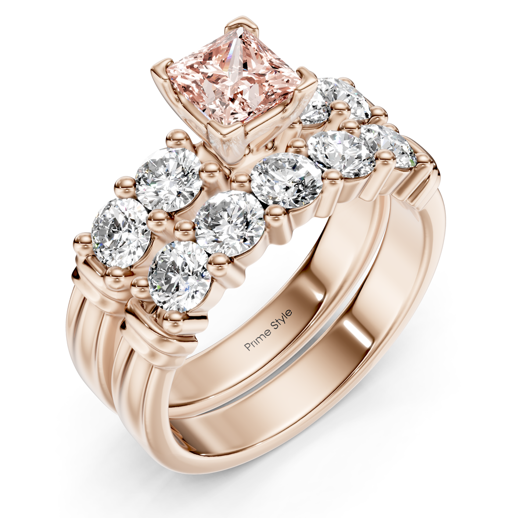 2.20-5.20 CT Princess &amp; Round Cut Fancy Pink Diamonds - Bridal Set