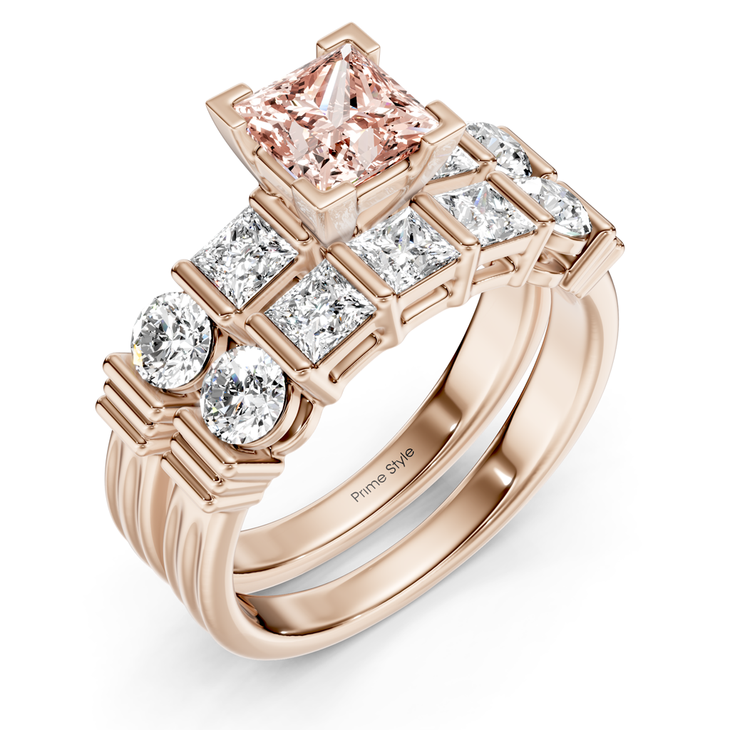 2.55-5.55 CT Princess &amp; Round Cut Fancy Pink Diamonds - Bridal Set