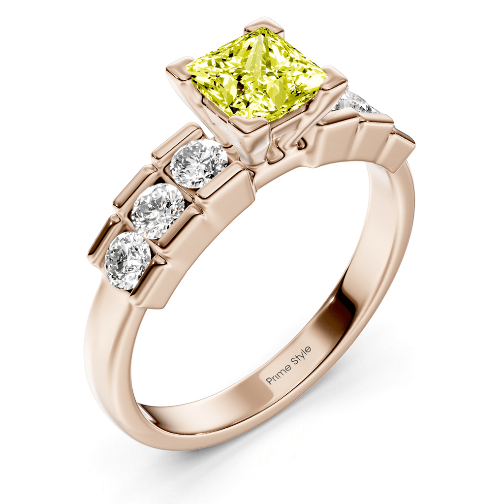 1.60-4.60 CT Princess & Round Cut Fancy Yellow Diamonds - Engagement Ring