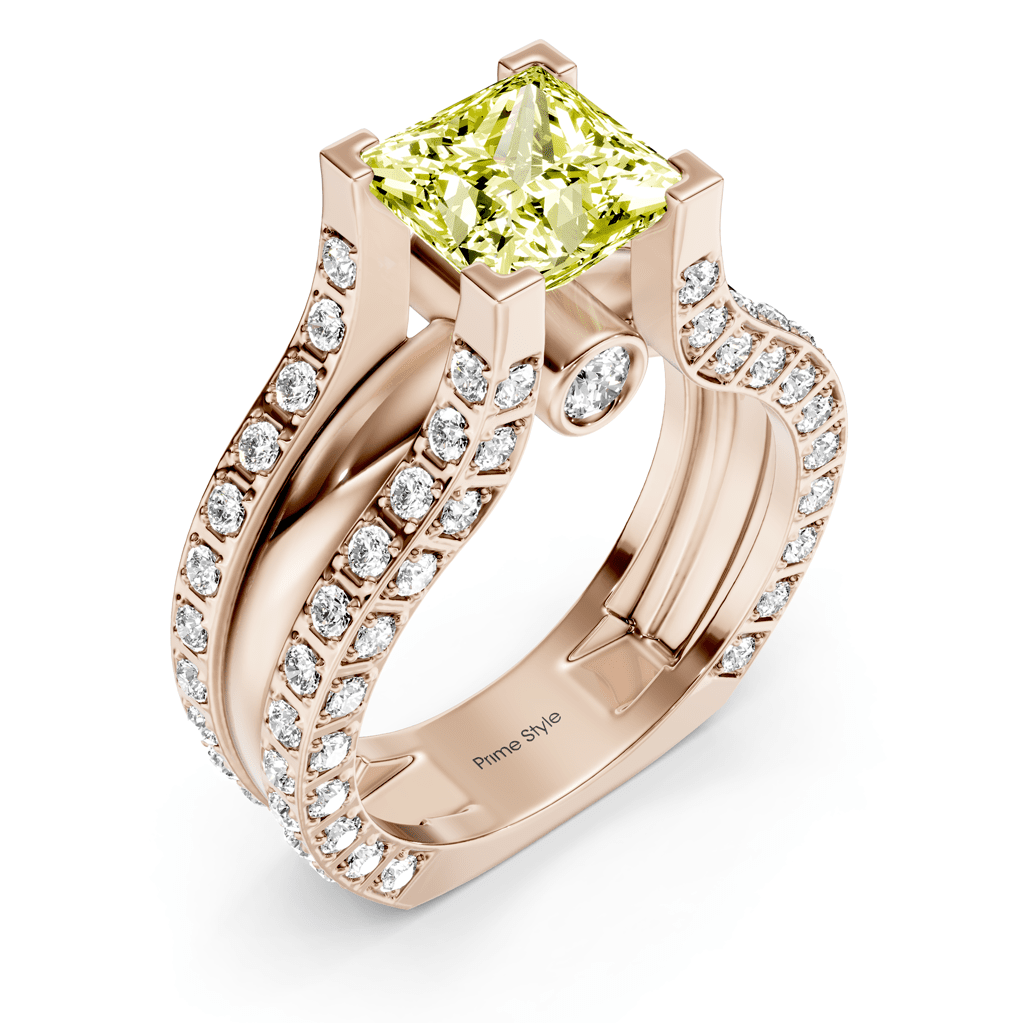 2.10 - 5.10 CT Princess &amp; Round Cut Fancy Yellow Diamonds - Engagement Ring - Primestyle.com