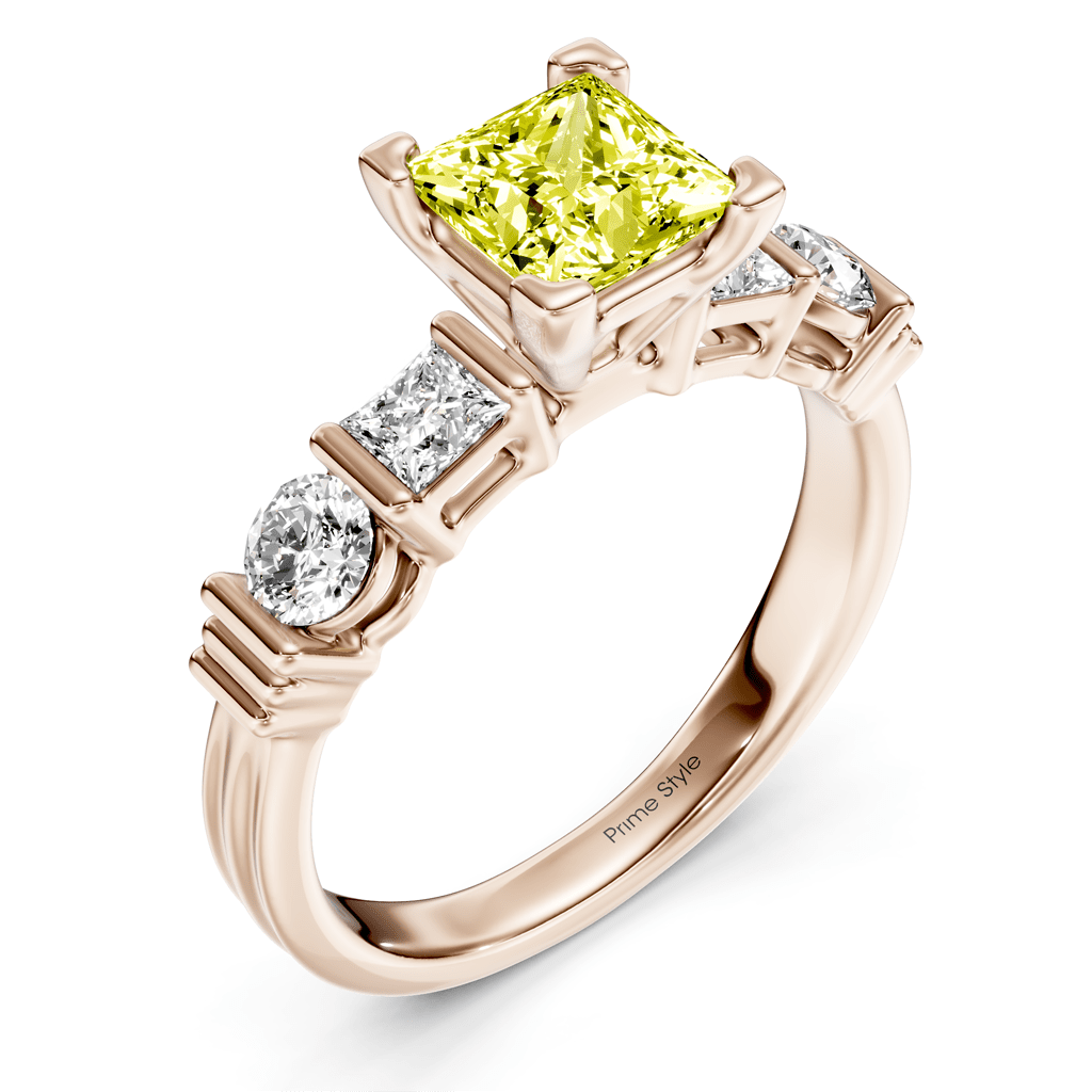 1.70-4.70 CT Princess & Round Cut Fancy Yellow Diamonds - Engagement Ring