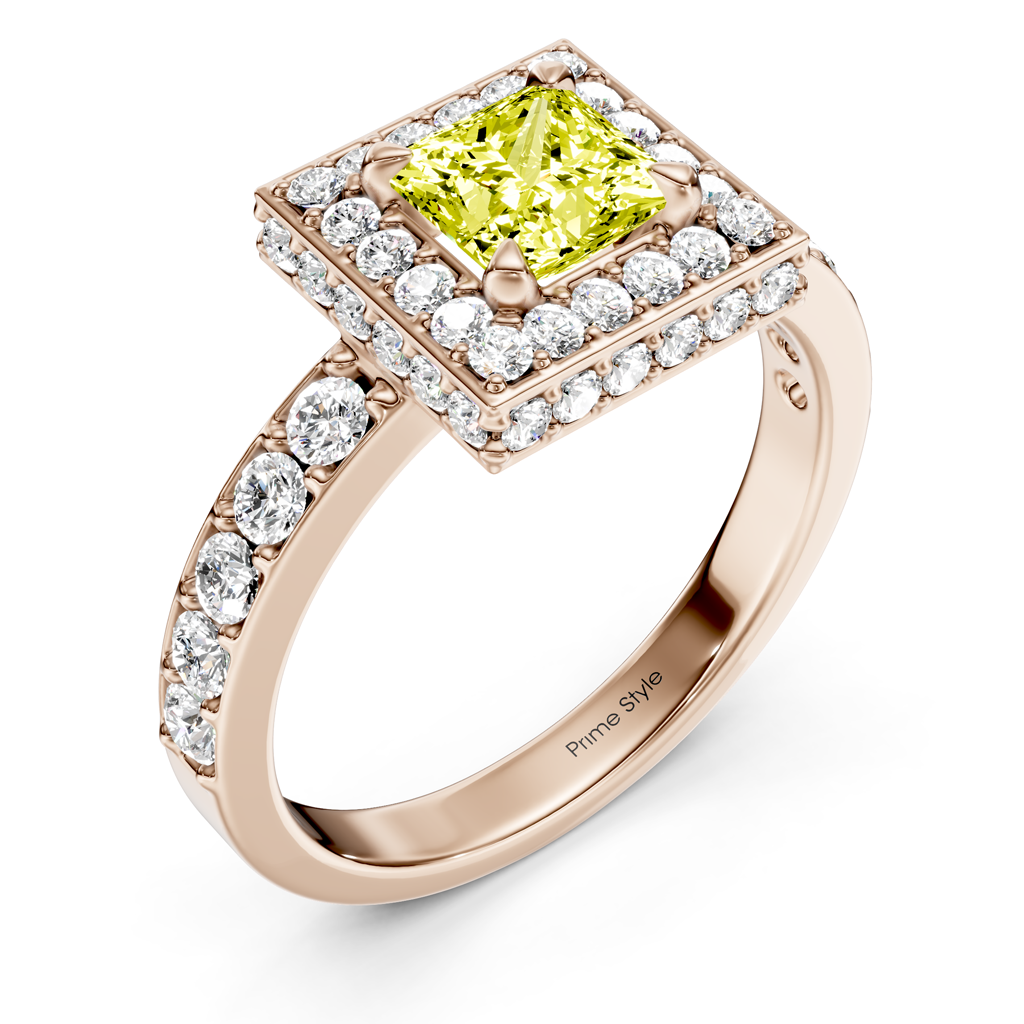 2.00-5.00 CT Princess &amp; Round Cut Fancy Yellow Diamonds - Engagement Ring