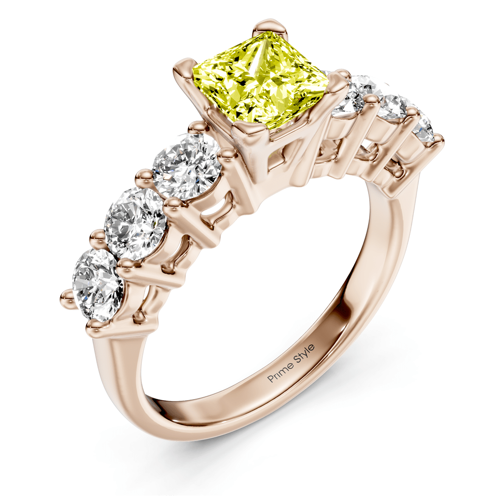 2.60-5.60 CT Round Cut Fancy Yellow Diamonds - Engagement Ring