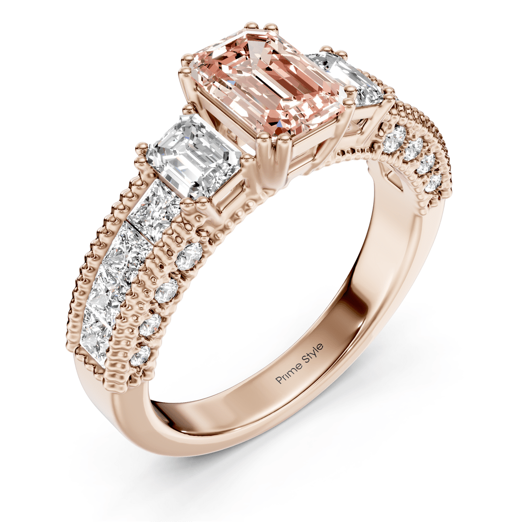 2.60 - 5.60 CT Emerald &amp; Princess &amp; Round Cut Fancy Pink Diamonds - Engagement Ring - Primestyle.com