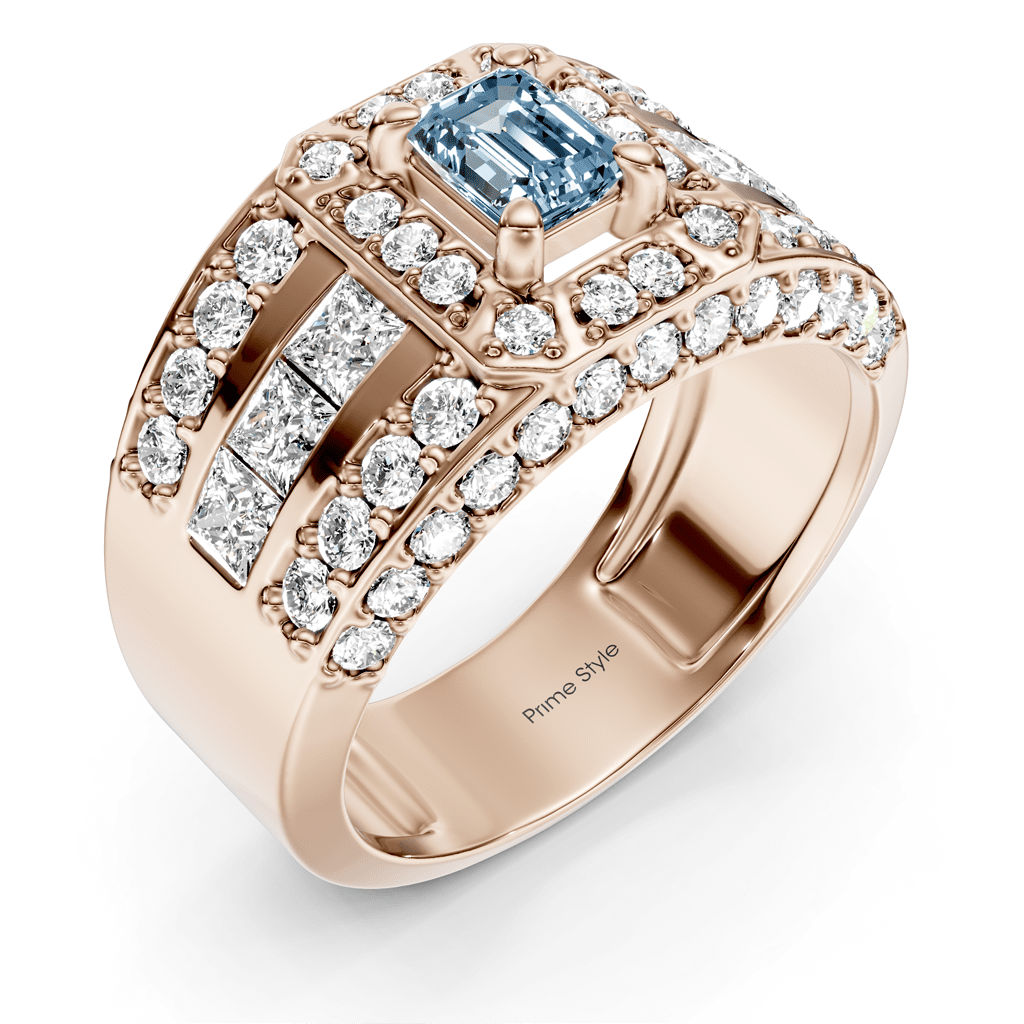 2.70 - 5.70 CT Emerald &amp; Round Cut Fancy Blue Diamonds - Engagement Ring - Primestyle.com