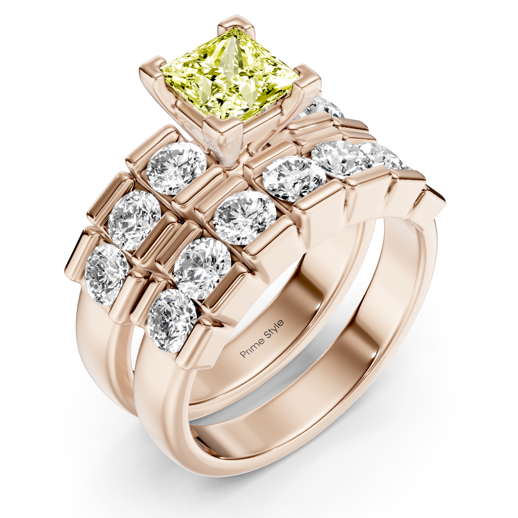 2.85-5.85 CT Princess &amp; Round Cut Fancy Yellow Diamonds - Bridal Set