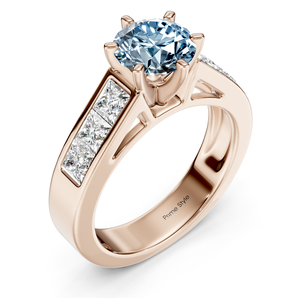 2.05-5.05 CT Princess &amp; Round Cut Fancy Blue Diamonds - Engagement Ring