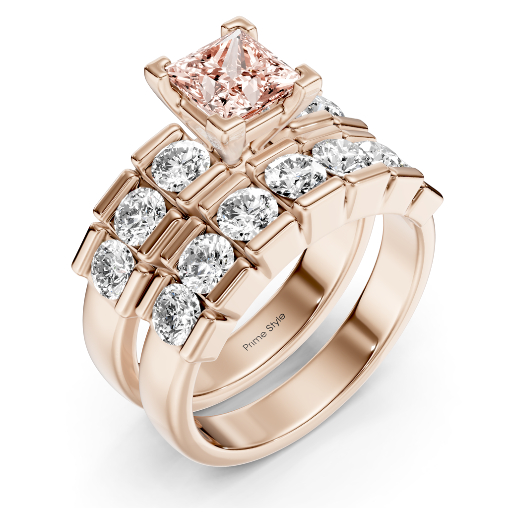 2.85-5.85 CT Princess &amp; Round Cut Fancy Pink Diamonds - Bridal Set